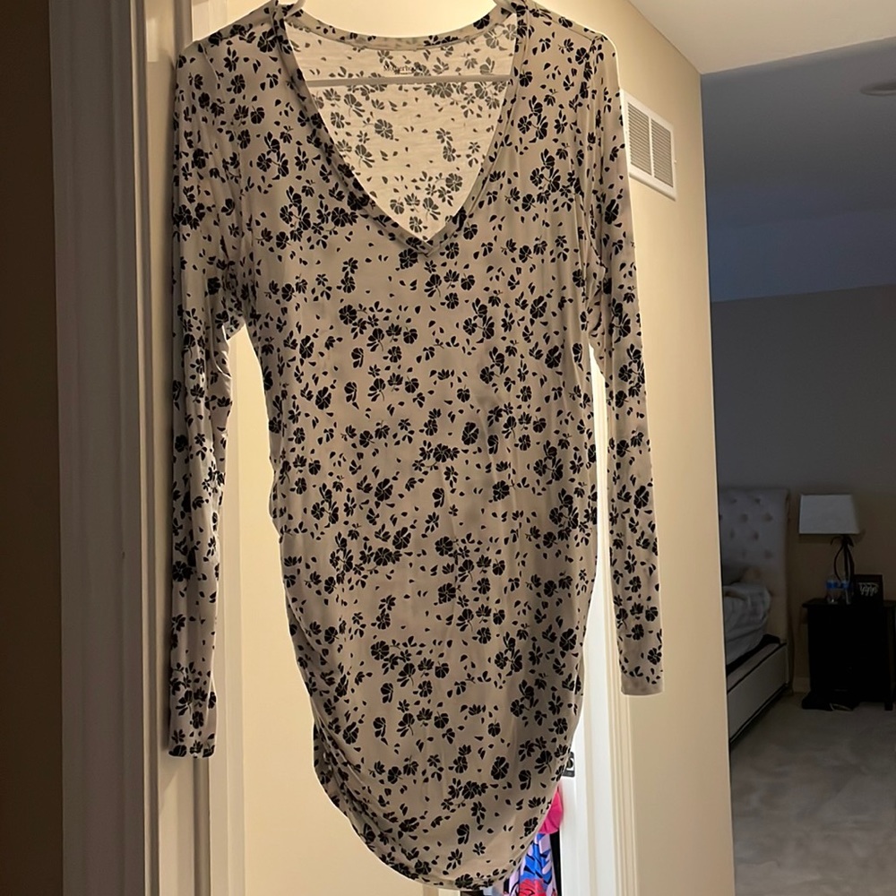 Motherhood maternity. Long sleeve white shirt with black flowers